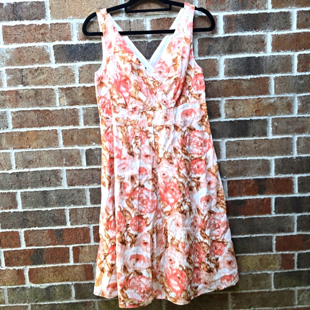 Lands' End Pink and Orange Sleeveless V-Neck Midi Dress
